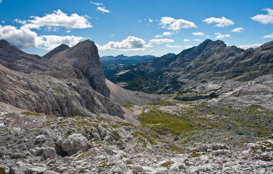 Hiking tours across glacier alpine valleys, Slovenia
